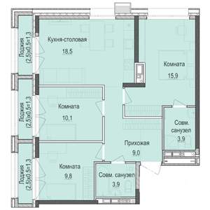 3-к квартира, строящийся дом, 75м2, 6/18 этаж