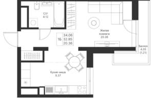 1-к квартира, вторичка, 34м2, 20/25 этаж