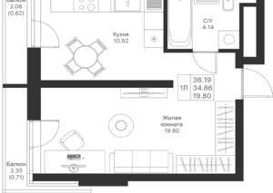 1-к квартира, вторичка, 36м2, 4/24 этаж