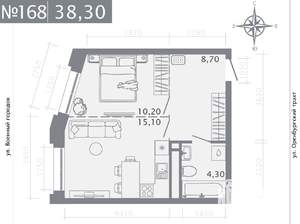 1-к квартира, строящийся дом, 38м2, 20/25 этаж
