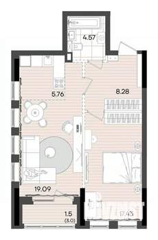 2-к квартира, вторичка, 57м2, 4/23 этаж