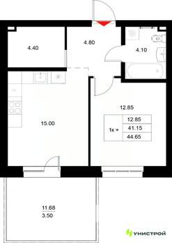 1-к квартира, вторичка, 45м2, 1/22 этаж