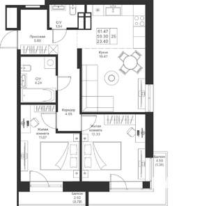 2-к квартира, вторичка, 61м2, 5/25 этаж