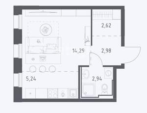 Студия квартира, вторичка, 28м2, 15/20 этаж