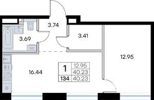 1-к квартира, вторичка, 40м2, 3/8 этаж
