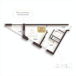 1-к квартира, строящийся дом, 38м2, 17/20 этаж