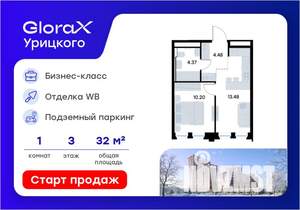 1-к квартира, вторичка, 33м2, 3/20 этаж