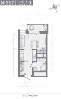 Студия квартира, строящийся дом, 25м2, 16/23 этаж