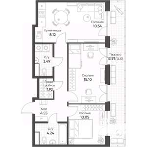 3-к квартира, строящийся дом, 67м2, 8/8 этаж