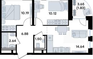 2-к квартира, вторичка, 48м2, 6/10 этаж