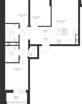 3-к квартира, вторичка, 80м2, 5/23 этаж