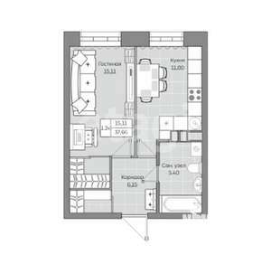 1-к квартира, сданный дом, 36м2, 13/19 этаж