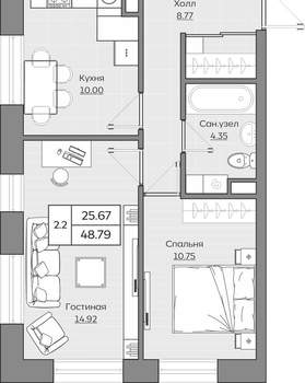 2-к квартира, вторичка, 49м2, 4/24 этаж