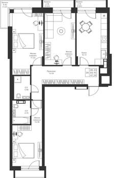 3-к квартира, вторичка, 86м2, 7/24 этаж