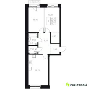 2-к квартира, вторичка, 73м2, 4/8 этаж