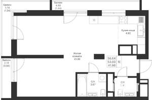 1-к квартира, вторичка, 57м2, 9/25 этаж