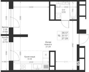 1-к квартира, вторичка, 39м2, 12/25 этаж