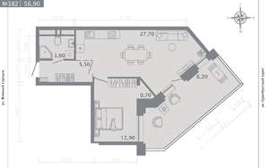 1-к квартира, строящийся дом, 57м2, 3/25 этаж