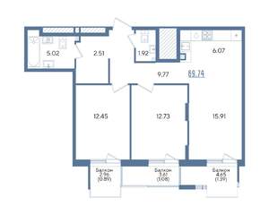 2-к квартира, строящийся дом, 70м2, 3/13 этаж