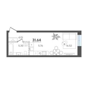 Студия квартира, строящийся дом, 32м2, 4/4 этаж