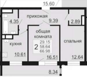 2-к квартира, вторичка, 65м2, 19/19 этаж