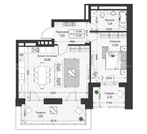 2-к квартира, строящийся дом, 74м2, 1/4 этаж
