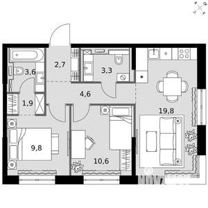 2-к квартира, вторичка, 56м2, 17/20 этаж