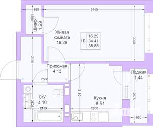 1-к квартира, вторичка, 36м2, 5/25 этаж
