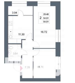 2-к квартира, вторичка, 55м2, 7/10 этаж