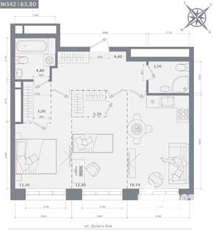 2-к квартира, строящийся дом, 64м2, 19/23 этаж