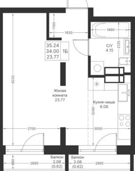 1-к квартира, вторичка, 35м2, 7/24 этаж
