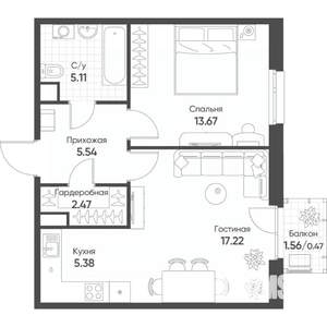 2-к квартира, строящийся дом, 50м2, 3/18 этаж