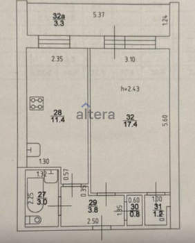 1-к квартира, вторичка, 38м2, 1/9 этаж