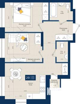 2-к квартира, вторичка, 57м2, 9/20 этаж