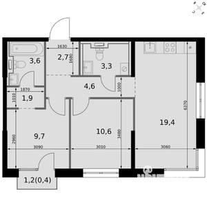 2-к квартира, вторичка, 56м2, 4/20 этаж