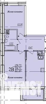 2-к квартира, сданный дом, 61м2, 6/19 этаж