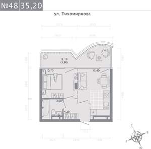 1-к квартира, строящийся дом, 35м2, 5/5 этаж