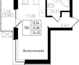 Студия квартира, строящийся дом, 24м2, 13/15 этаж