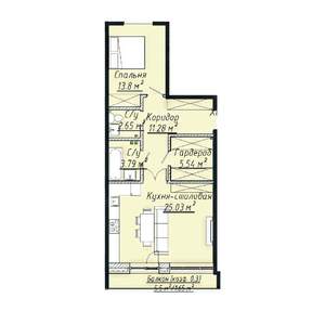 2-к квартира, строящийся дом, 64м2, 2/7 этаж