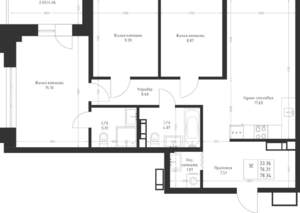 3-к квартира, вторичка, 78м2, 4/23 этаж