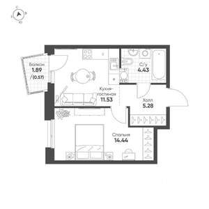 1-к квартира, строящийся дом, 36м2, 15/19 этаж