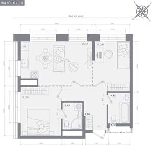 2-к квартира, строящийся дом, 61м2, 9/23 этаж