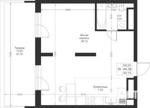 1-к квартира, вторичка, 50м2, 6/25 этаж