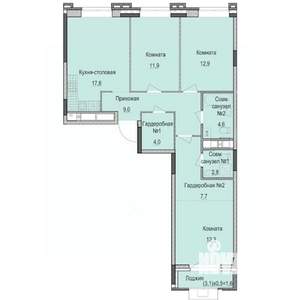 3-к квартира, строящийся дом, 84м2, 9/14 этаж