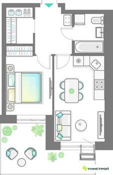 1-к квартира, вторичка, 42м2, 1/9 этаж