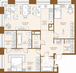 3-к квартира, строящийся дом, 81м2, 13/28 этаж
