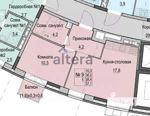 1-к квартира, строящийся дом, 37м2, 3/6 этаж