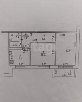 2-к квартира, вторичка, 43м2, 1/9 этаж