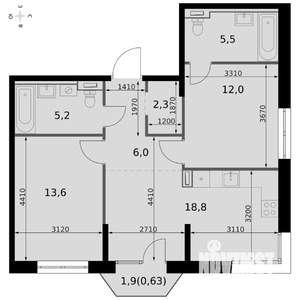 3-к квартира, вторичка, 64м2, 6/19 этаж