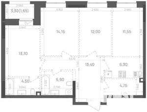 3-к квартира, вторичка, 88м2, 15/15 этаж